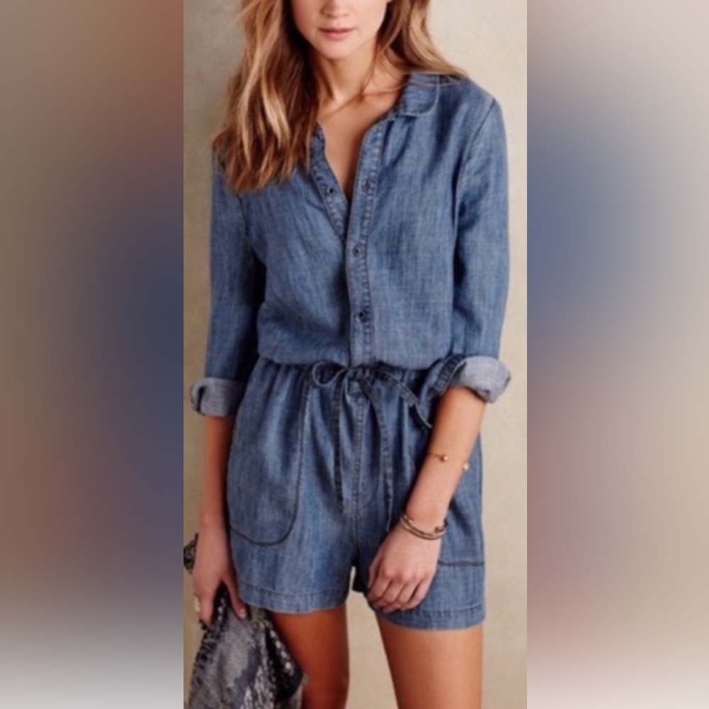 Adorable Anthropologie Blue Denim Romper/Playsuit